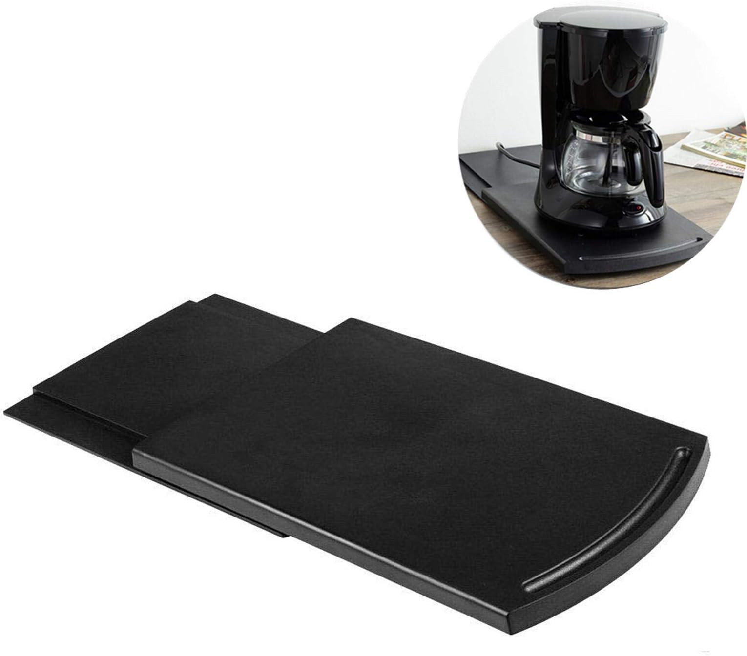 Sliding Coffee Maker Tray, 12" Black Caddy Slider Under Cabinet Appliance for Blender Toaster Storage with Smooth Rolling Wheels and Sturdy ABS