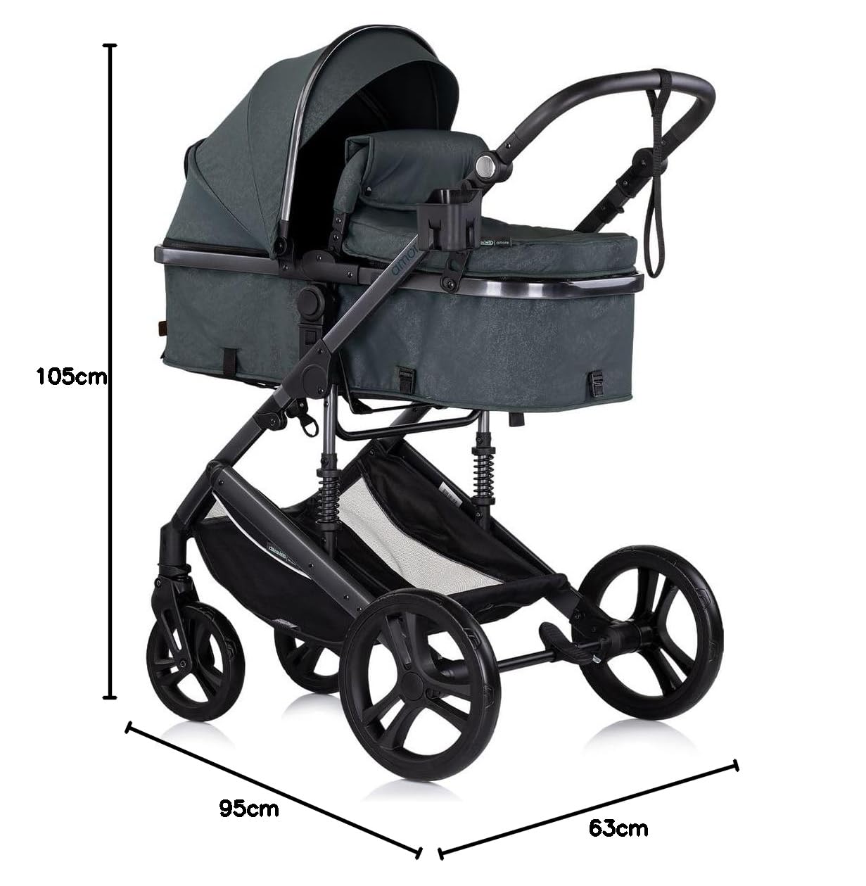Chipolino Kinderwagen 3 in 1 Amore Babyschale Adapter Wickeltasche Fußabdeckung tuerkis