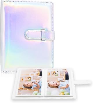 Photo Album 4x6 Photos - 68 Pockets Small Mini Capacity Premium Vegan Leather Cover Book, Portable Wallet Photo Album for Boys Girls Birthday Wedding Magic Silver