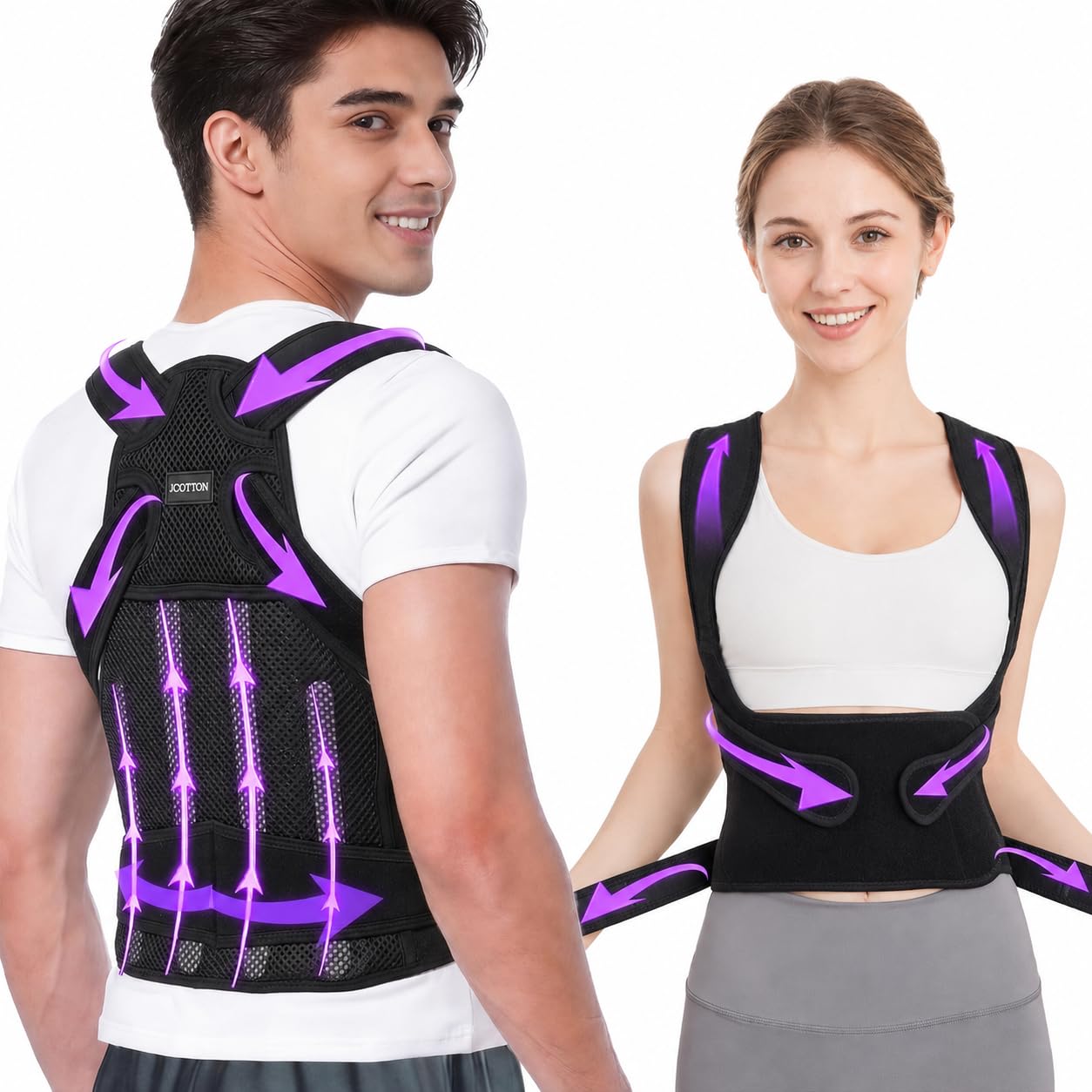 Correttore posturale regolabile per donne e uomini, tutore per la schiena 3 in 1, supporto leggero ed elastico per yoga, ufficio, palestra, lavoro alla scrivania, ortesi portatile per