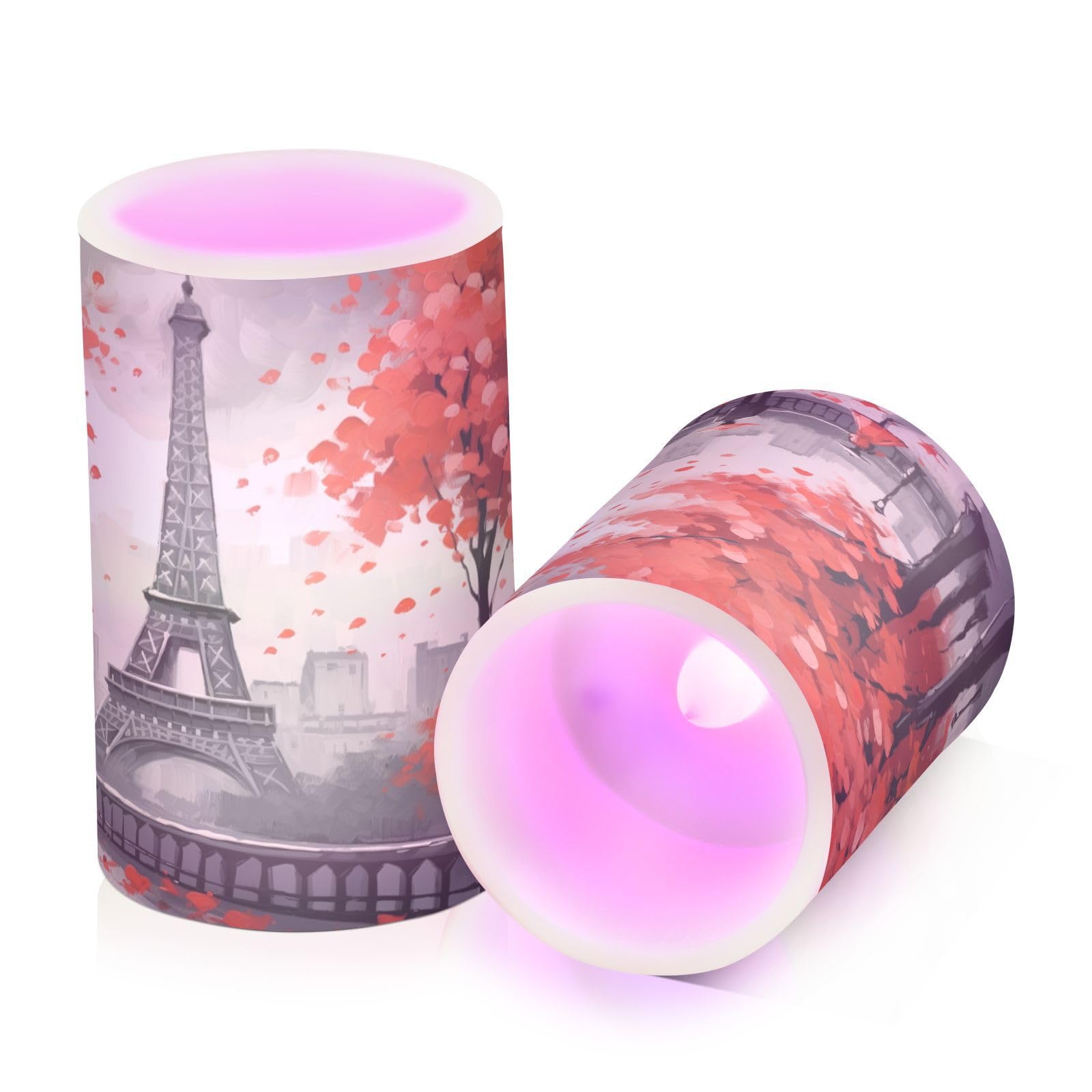 Kigai Eiffel Tower in Fall Flameless Candles with Remote Control and Timer,Battery Operated LED Pillar Candles Adjustable Brightness for Ourdoor Indoor Use,Home Decor,2 Pack