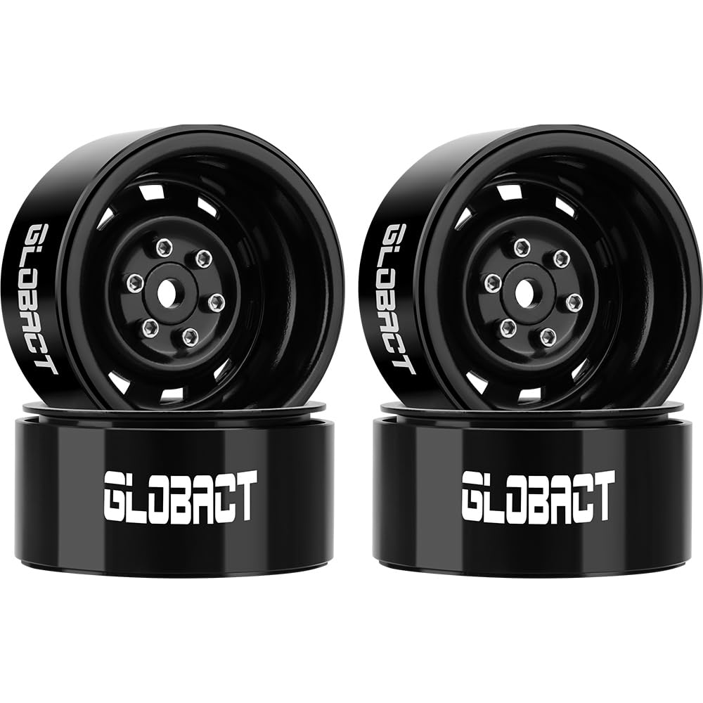 GLOBACT Aluminum 1.9 Beadlock Wheels RC Wheel Hub for 1/10 TRX4 TRX6 Axial SCX10 I II III Pro Redcat RC Crawler Upgrade Accessories (4Pcs Black)