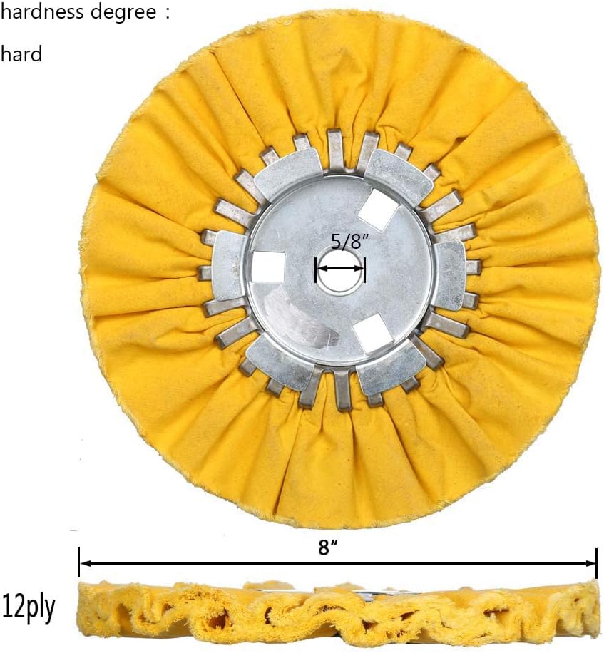 Airway Buffing Wheel Kit 4 Piece kit (1 pcs White & 1 pcs Orange & 1 pcs Blue & 1 pcs Yellow) 8" in Diameter 5/8" in Arbor Hole 12 Ply for Angle Grinder 4 Pcs