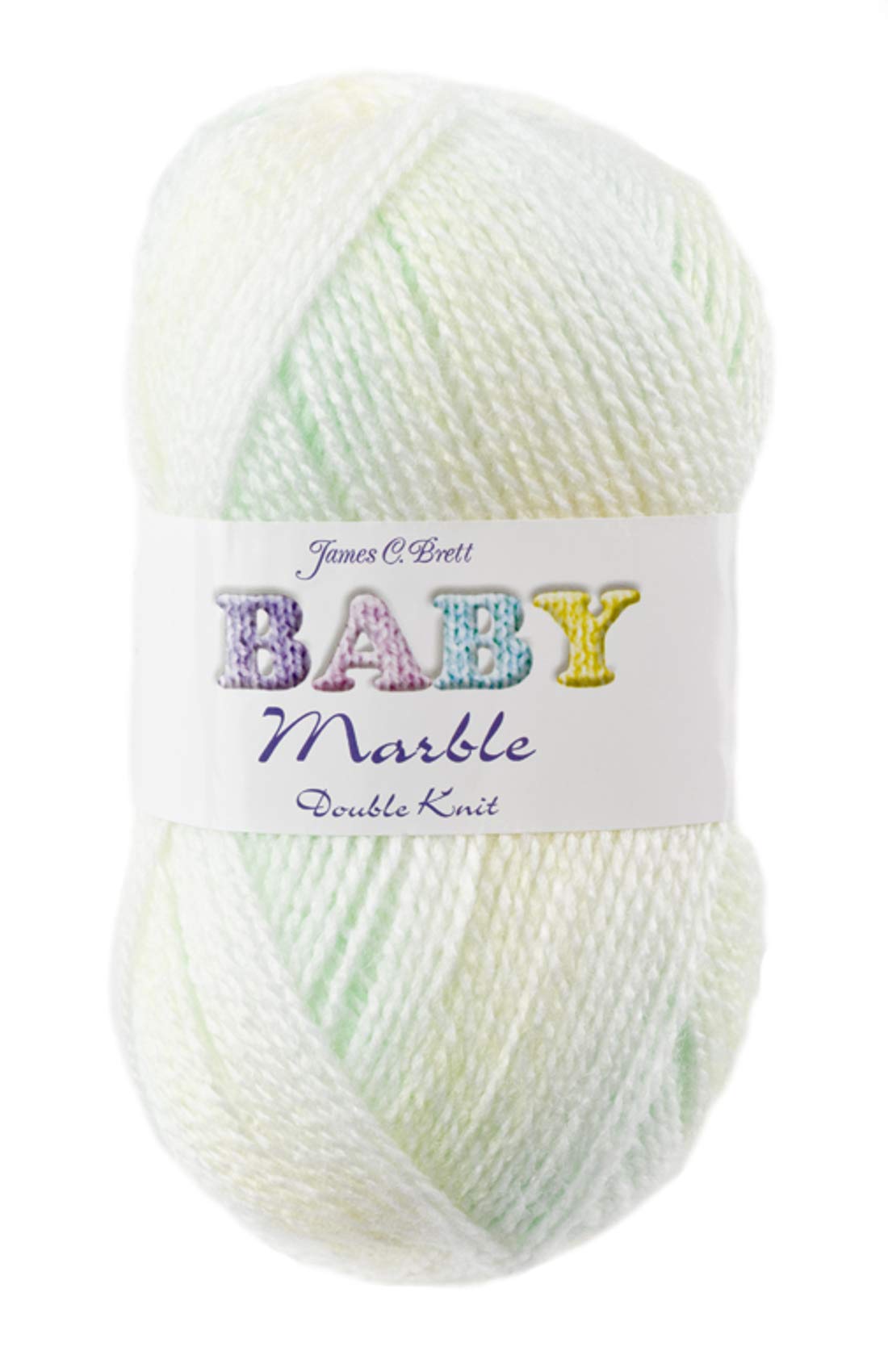 James Brett Baby Marble DK Knitting Yarn Soft Double Knit Wool 100g Ball (Lemon Green & White - BM4)