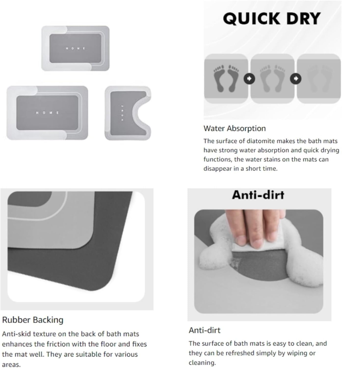 3PCS Super Absorbent Bath Mat Magic Rug Sets,Thin Quick Drying Bath Mat Non-Slip Floor Rug Rubber Backed for Bathroom Kitchen Shower Sink(Blue) - Image 8