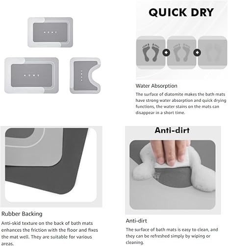 Miniatura 8 de Juego de 3 alfombras mágicas superabsorbentes, de secado rápido, delgadas, de secado rápido, antideslizantes, con respaldo de goma para baño