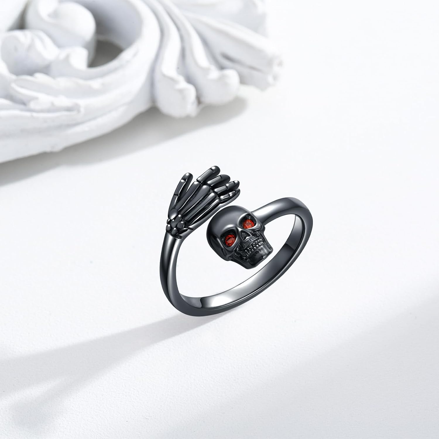 Skull Rings for Women 925 Sterling Silver Adjustable Open Skeleton Ring Punk Gothic Jewelry Halloween Gifts for Men
