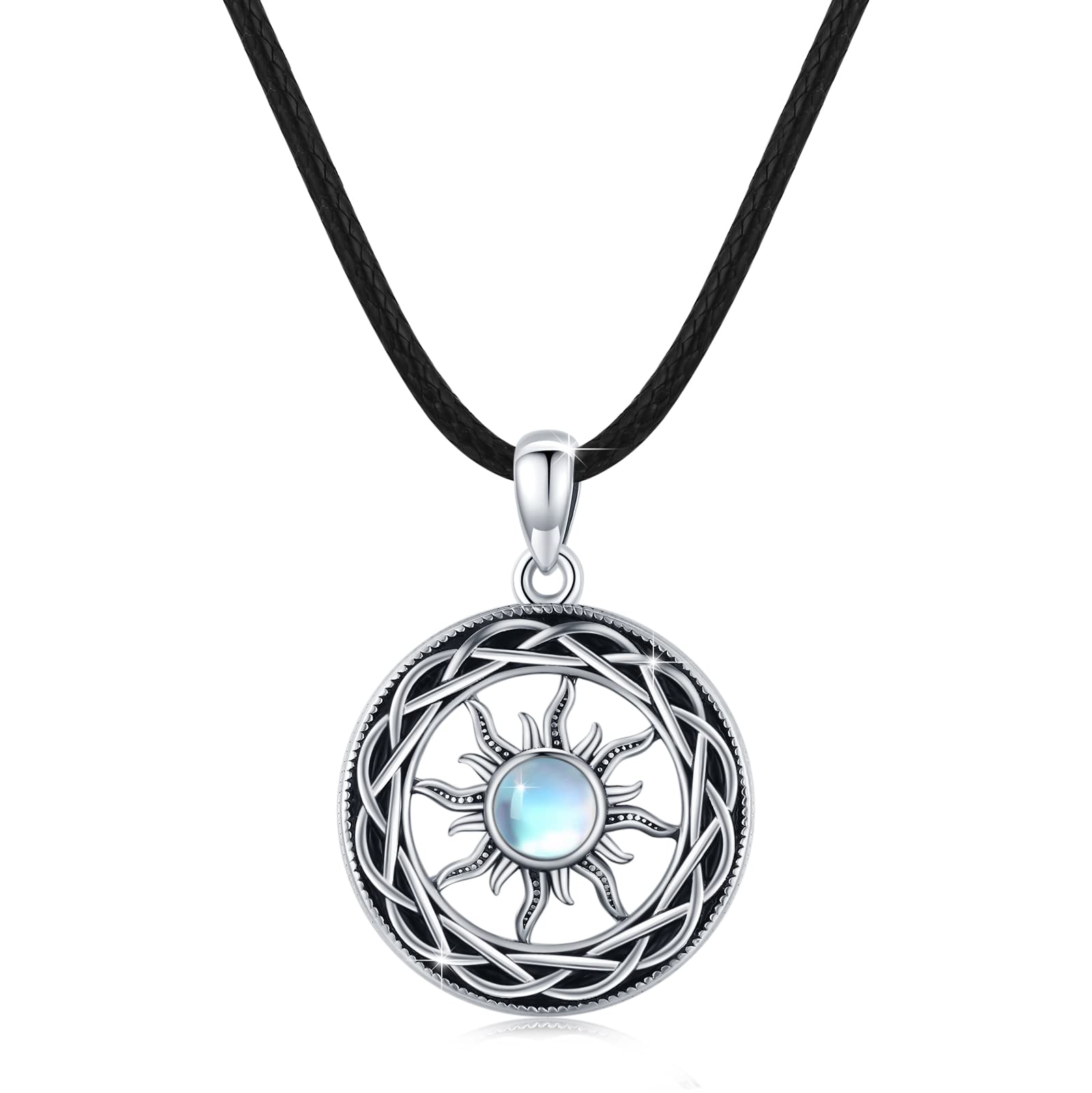Naszyjnik ze srebra wysokiej próby 925, łańcuszek celtycki, amulet, dla kobiet, dziewcząt, mężczyzn, prezent, Srebro szterlingowe, Kamień księżycowy