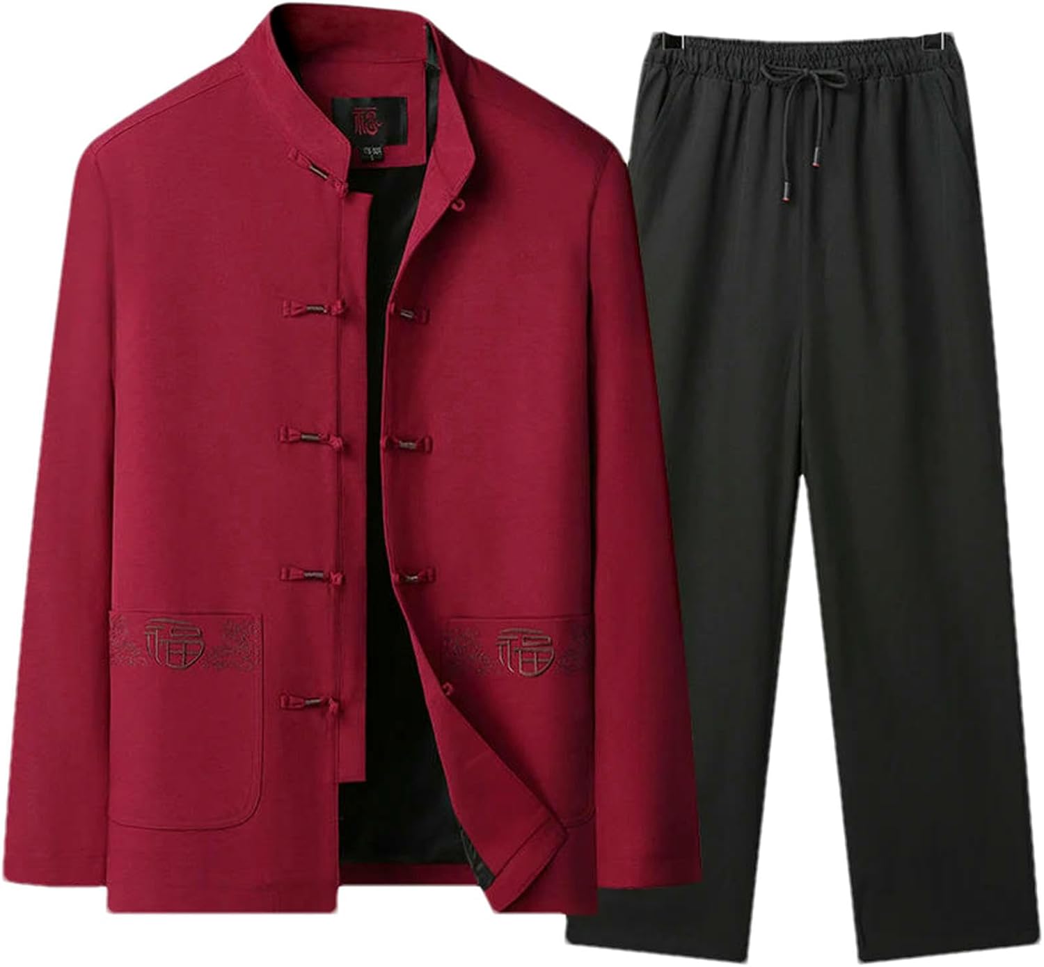 JXQXHCFS Men's Traditional Chinese Tang Suit Set Kung Fu Tai Chi Outfit Chinese Long Sleeve Jacket Pants 2 Piece Hanfu Set