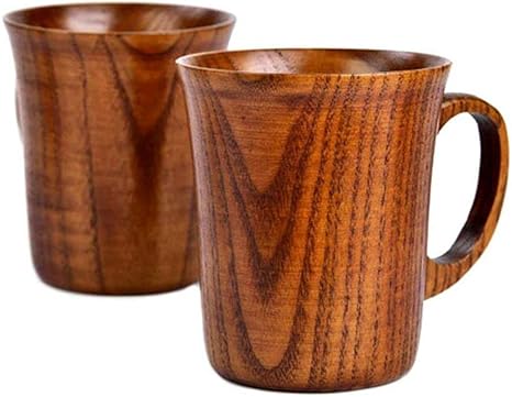 Amazon Co Jp Wwkdjh 木製コーヒーカップ木製カップ手作りカップ取っ手付き2個セット ホーム キッチン