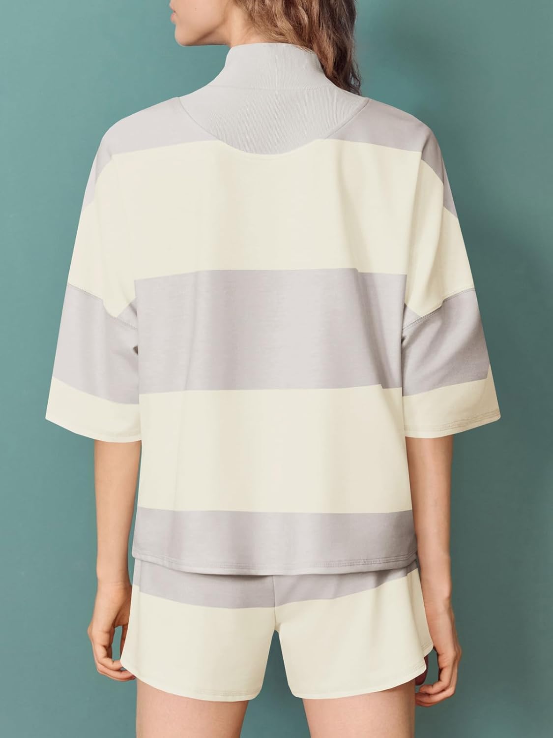 Fisoew Womens 2 Piece Outfits Summer Striped Sweatshirt Workout Shorts Sets Matching Lounge Set Tracksuits - Image 4