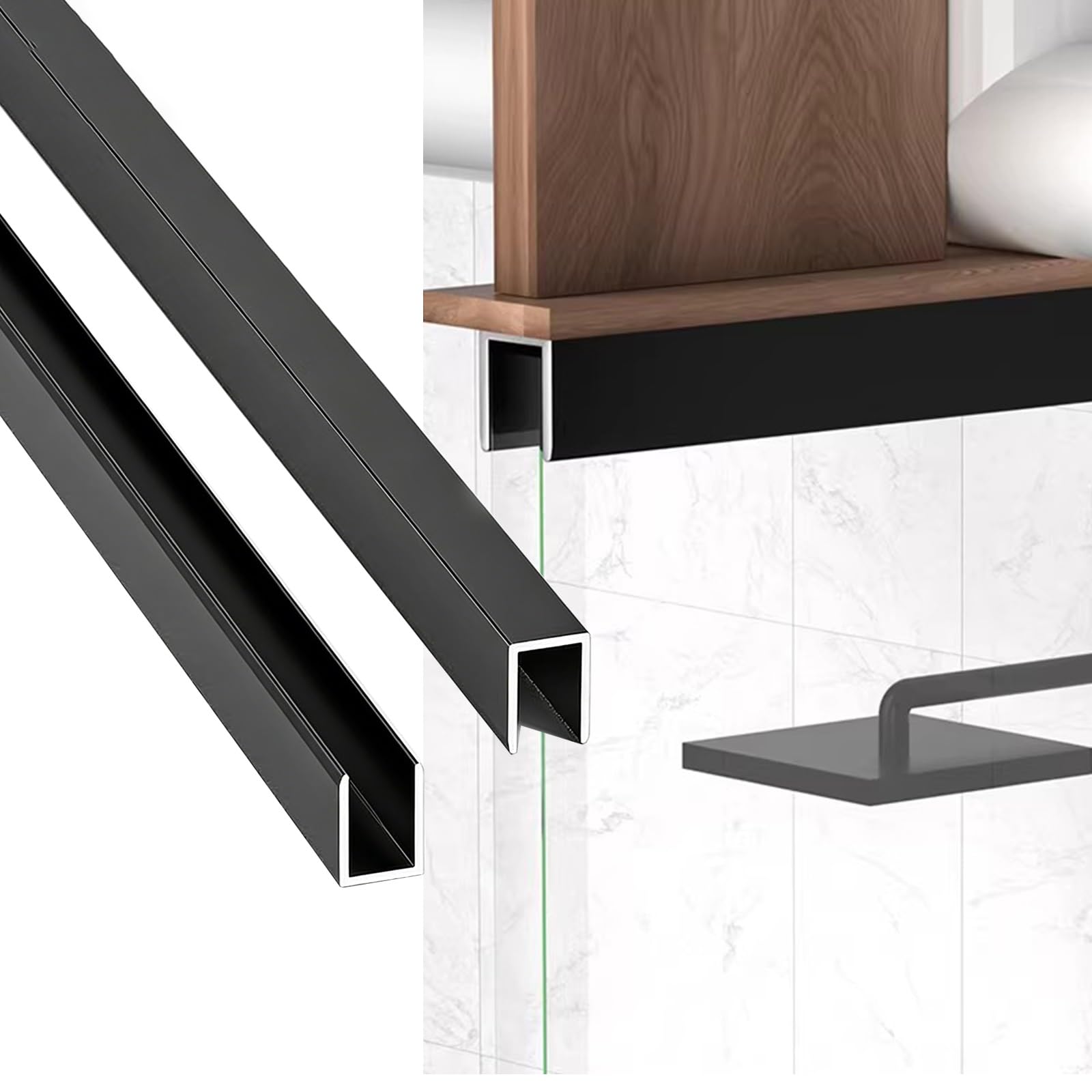 Canal en U en aluminium pour cadre en verre fixe de douche - Lot de 2 rails de 100 cm