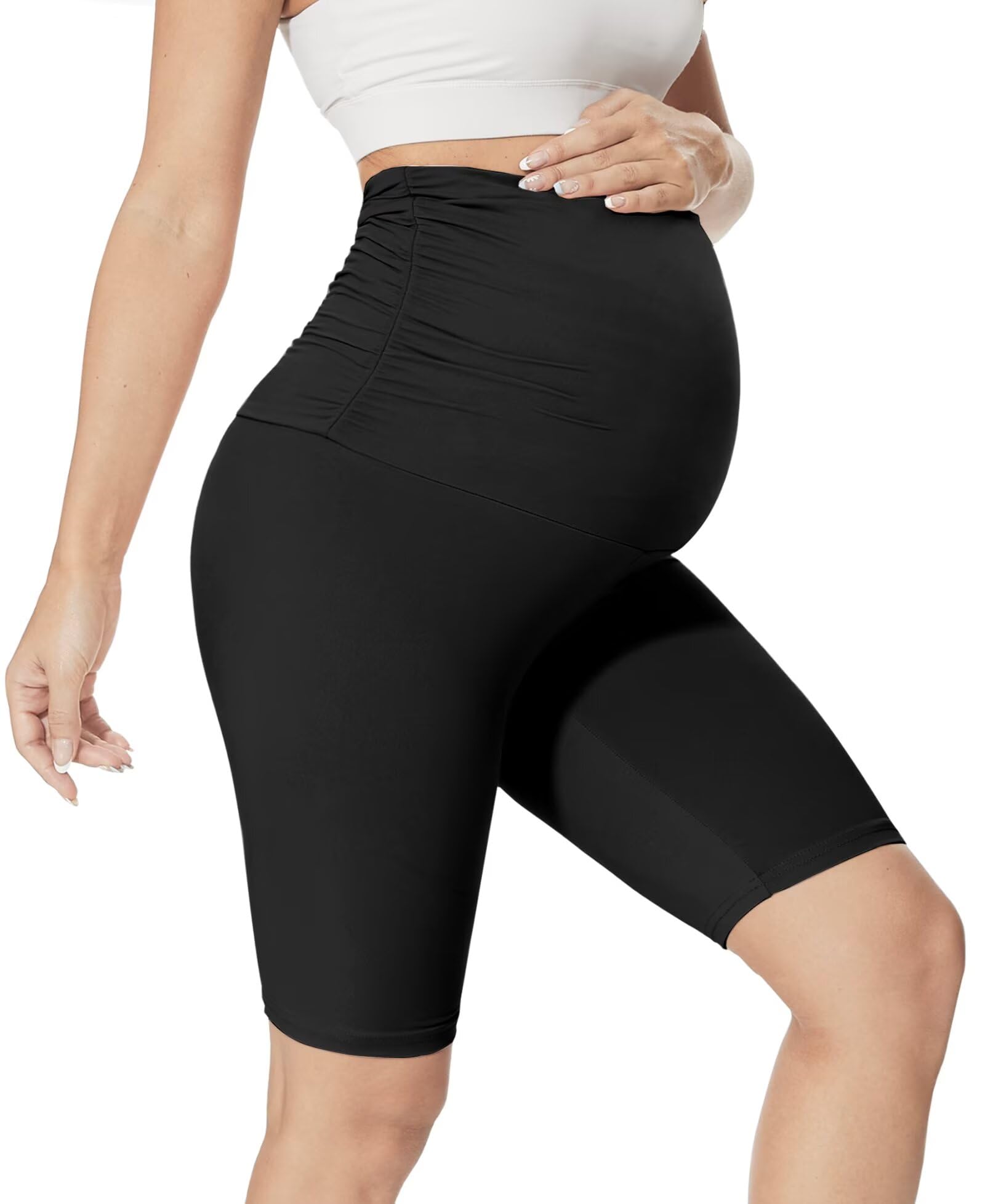 QGGQDDMaternity Biker Shorts Over Belly High Waisted for Pregnancy Yoga Workouts