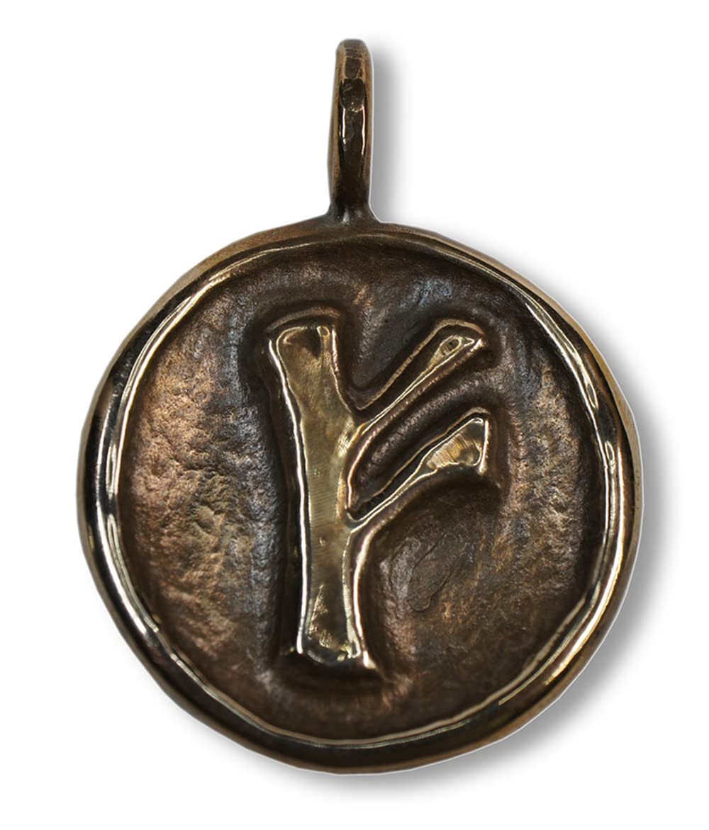 Rune Fehu, Anhänger Talisman Amulett in Bronze oder 925 Silber, handgeschmiedet (Bronze, Bronze)