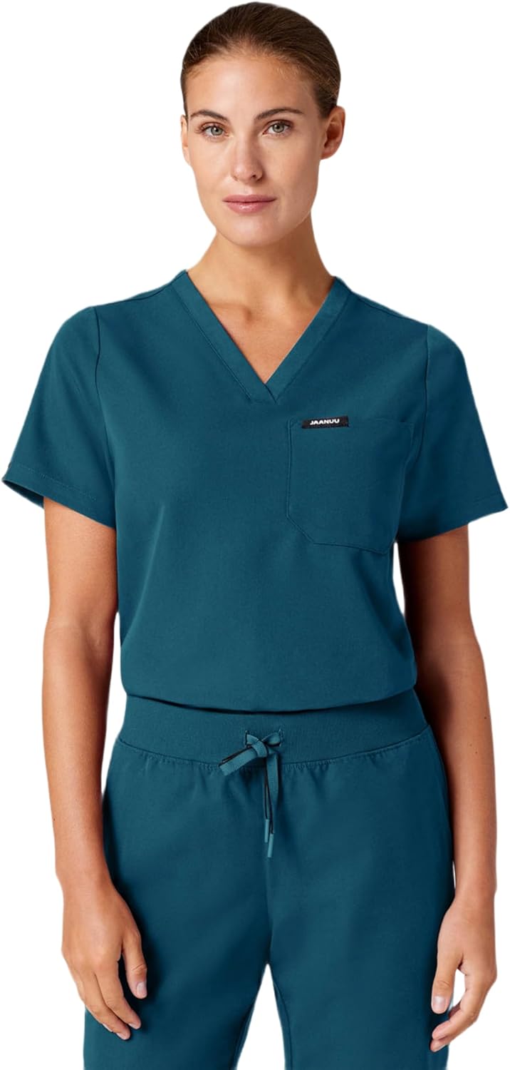 JAANUU Rhena Women's V-Neck 1-Pocket Scrub Top – Soft UltraLAST Fabric, Stretch, Wrinkle & Fade Resistant Medical Scrub Top