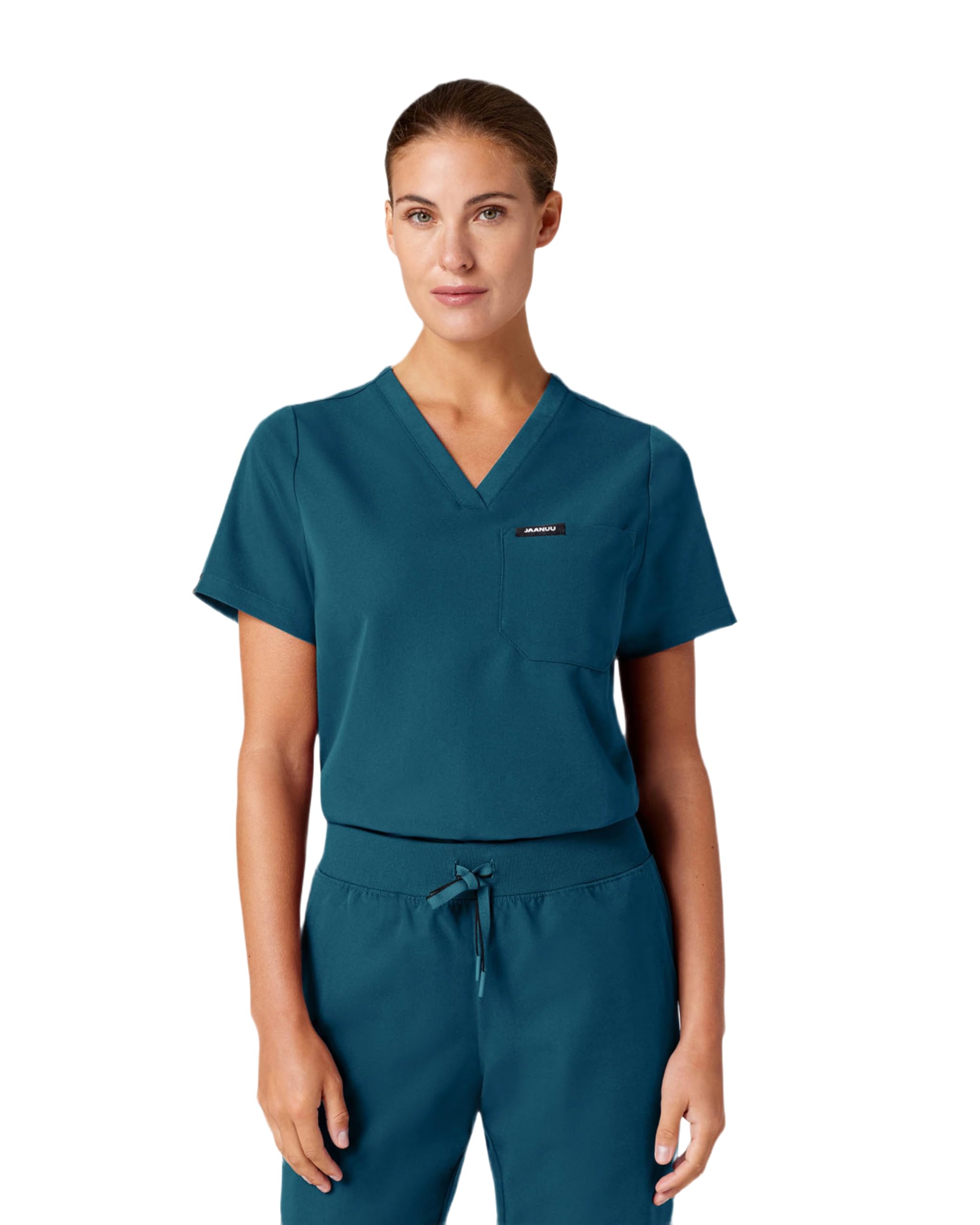 JAANUU Rhena Women's V-Neck Scrub Top Classic Fit 1-Pocket UltaLAST | 4-Way Stretch Fabric, Wrinkle & Fade Resistant, Medical Uniform Scrub Top Made