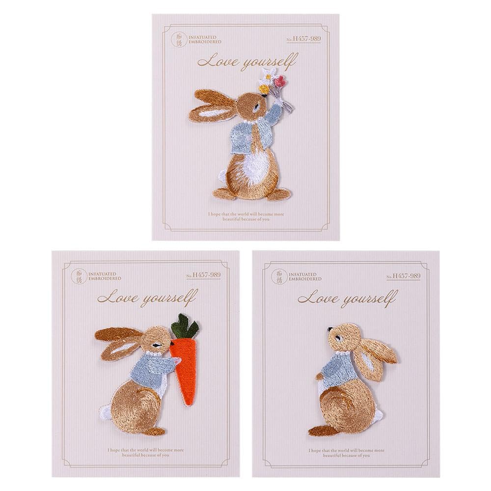 Pokinge 3 parches bordados con forma de conejo, pequeños parches de pegamento para ropa de niños, bolsa, sombrero, 3 unidades