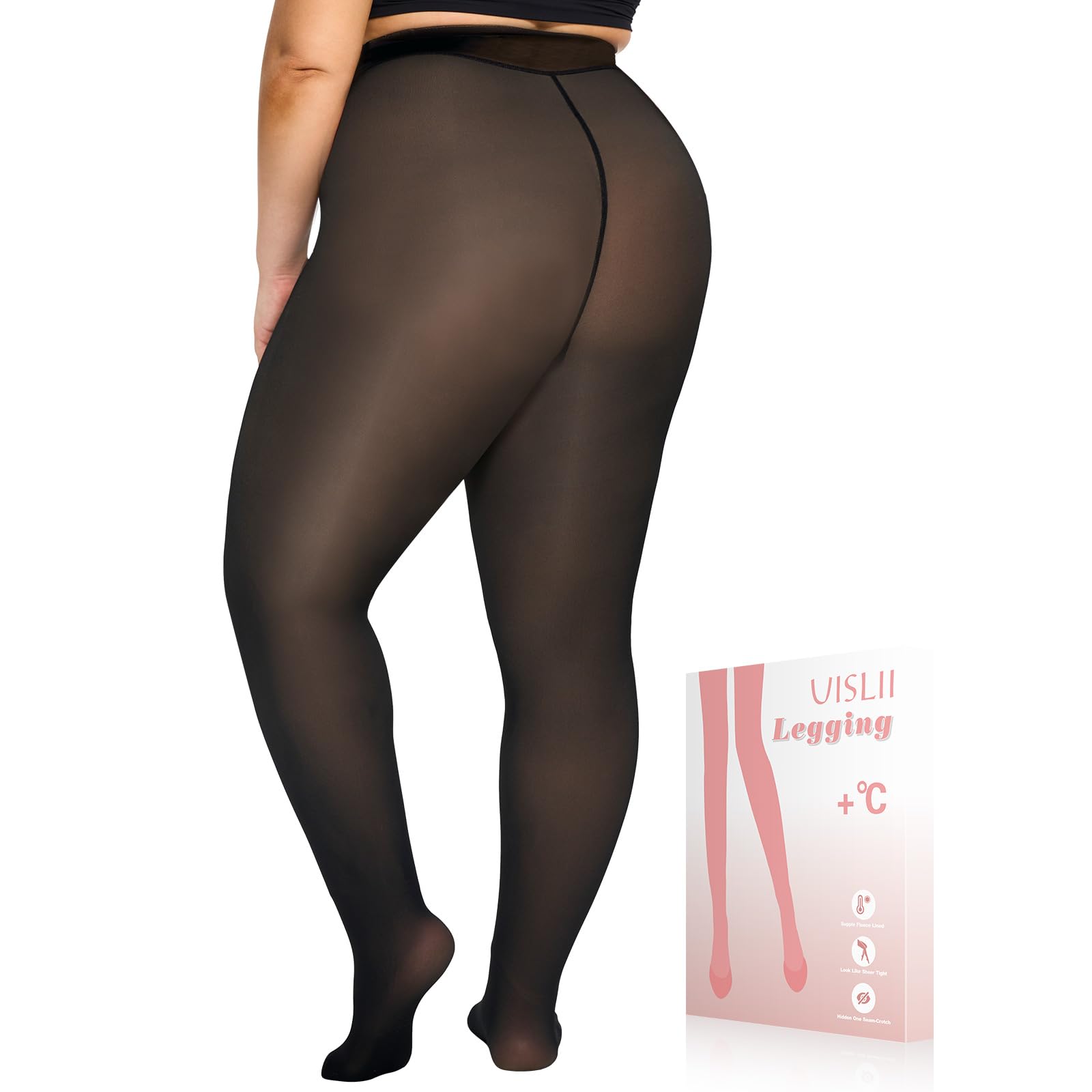 UISLIIPlus Size Fleece Lined Tights Women,Warm Pantyhose Leggings Women,Fake Translucent Thermal Skin Colored Tights Winter.