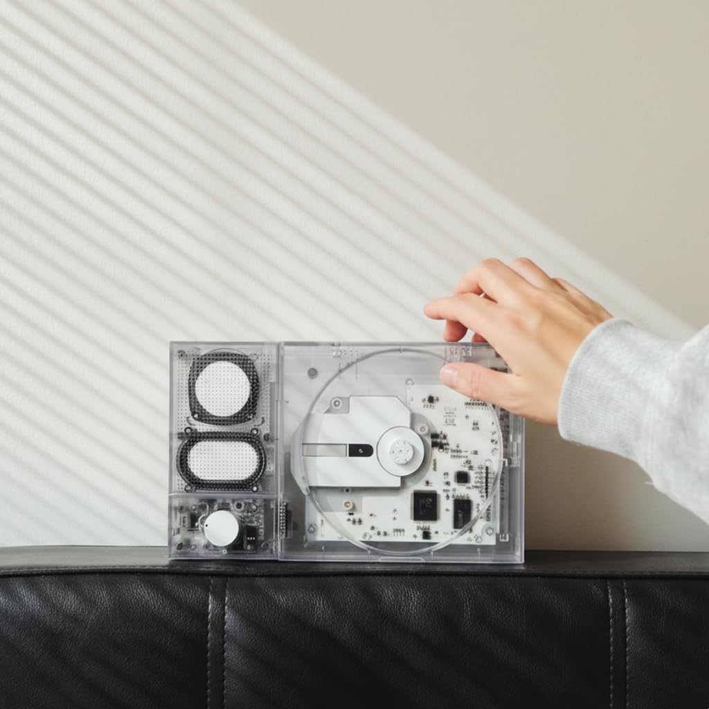 [Tinyl Split] Lettore CD 3 in 1 completamente nuovo e aggiornato, altoparlante Bluetooth rimovibile e lettore CD, portatile, ricaricabile, per la casa come regalo (bianco trasparente)