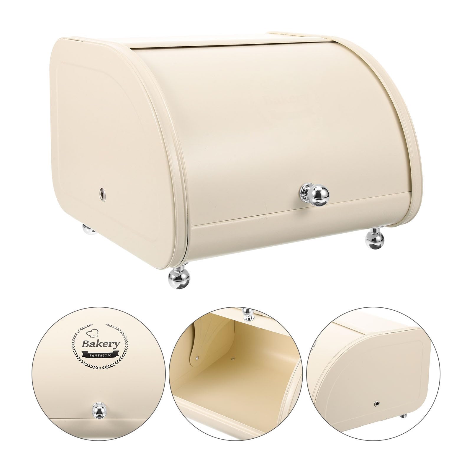 Contenitore Robusto e Multifunzionale Beige per Pane in Acciaio al Carbonio Coperchio Scorrevole e Conservazione Alimenti per Bancone Cucina