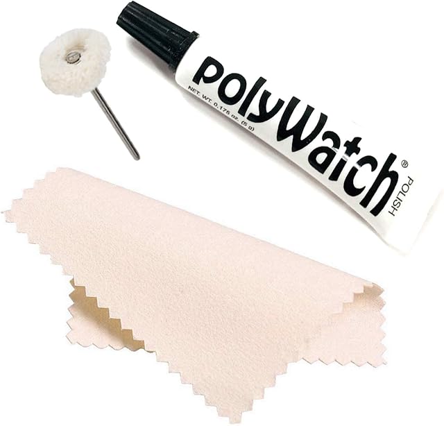 Polywatch Watch Polish | Watch Cleaning Kit for Plastic Watch Crystal | 5ml Tube of Watch Polish - Includes String Buff & Polishing Cloth | Watch Polishing Kit & Scratch Remover for Mirror Finish