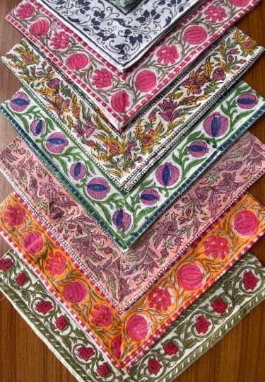 Servilleta de tela Ridhi Block Print Mix Border 50 x 50 cm Set 4 miniatura 9