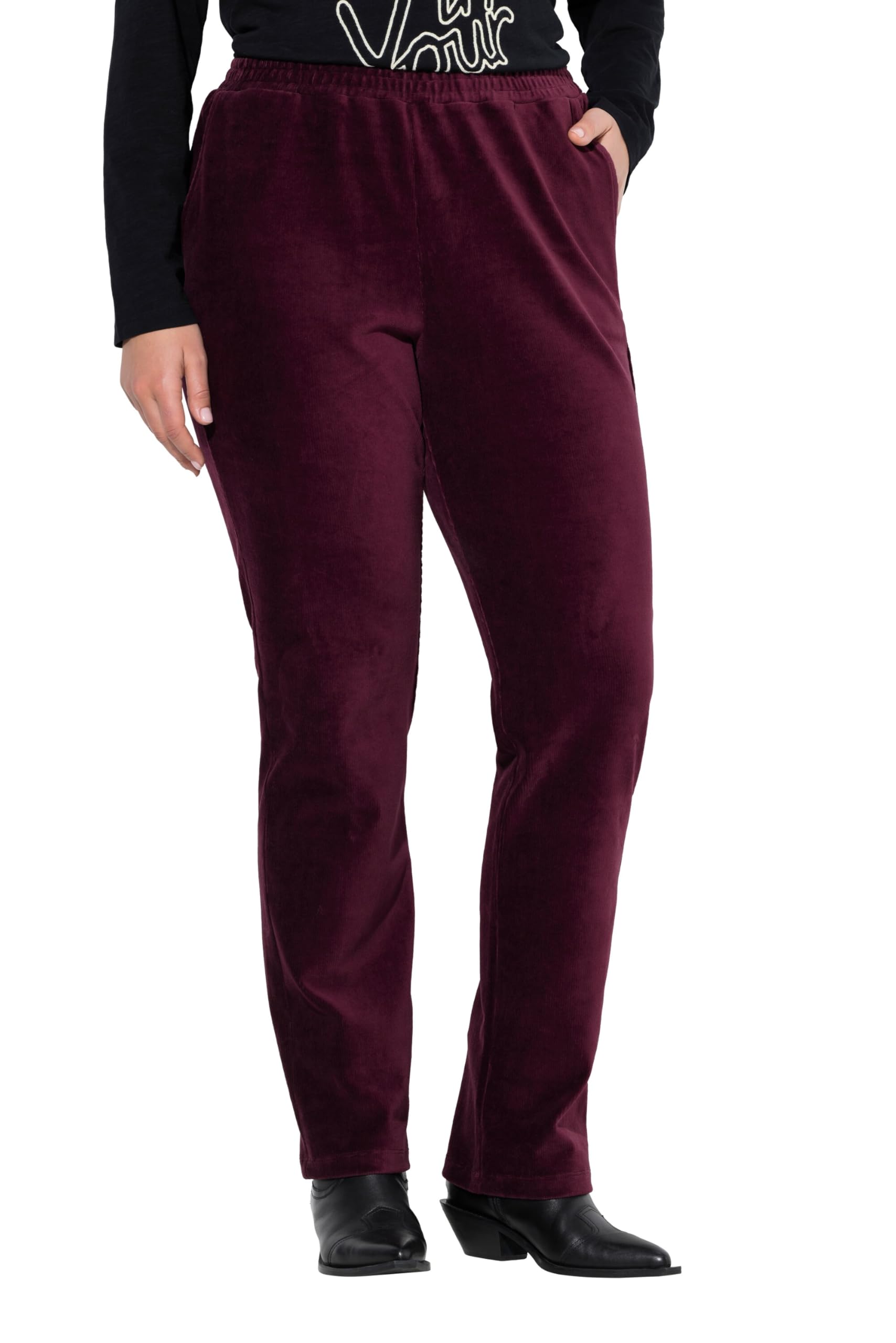 Ulla Popken Damen große Größen Übergrößen Plus Size Cordhose Ruby, gerades Bein, Elastikbund 842214