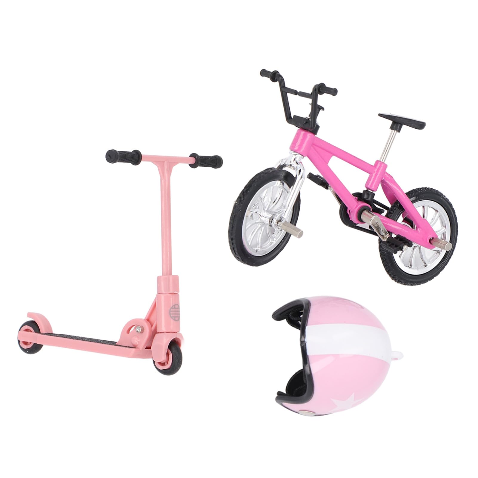 Dollhouse Bike Scooter Set with Helmet 1:12 Bike Scooter Helmet Model Miniature Realistic Model Dollhouse Decorations (Pink)