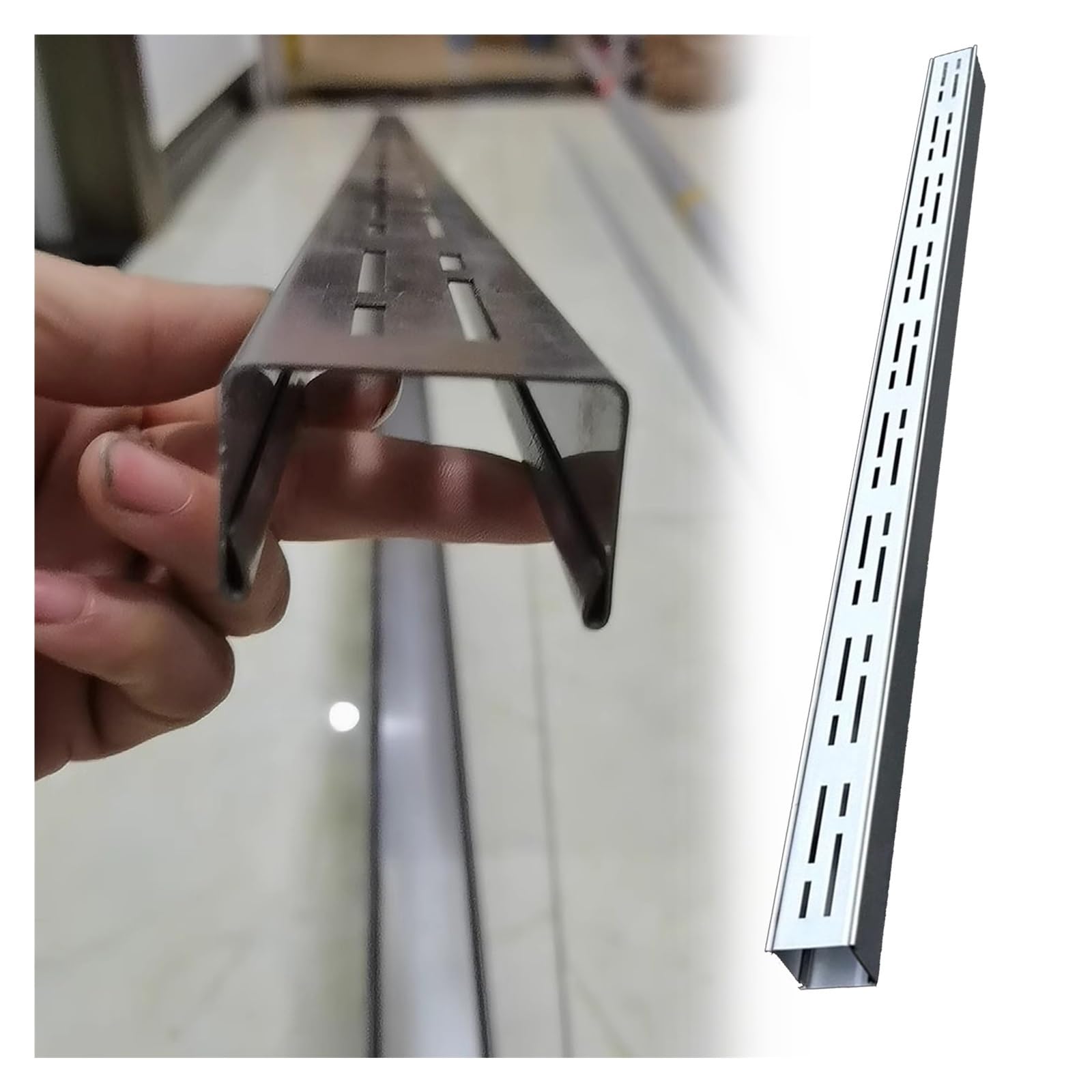 Channel Deck Drain Pipe Outdoor Trench Drainage System, 3.5cm 5cm Slimline Low Profile Drainage Channel Splicable, Patio/Garage/Driveway/Yard Rainwater Grate Plate, 304 Stainless Steel(10 Pieces,W3.5