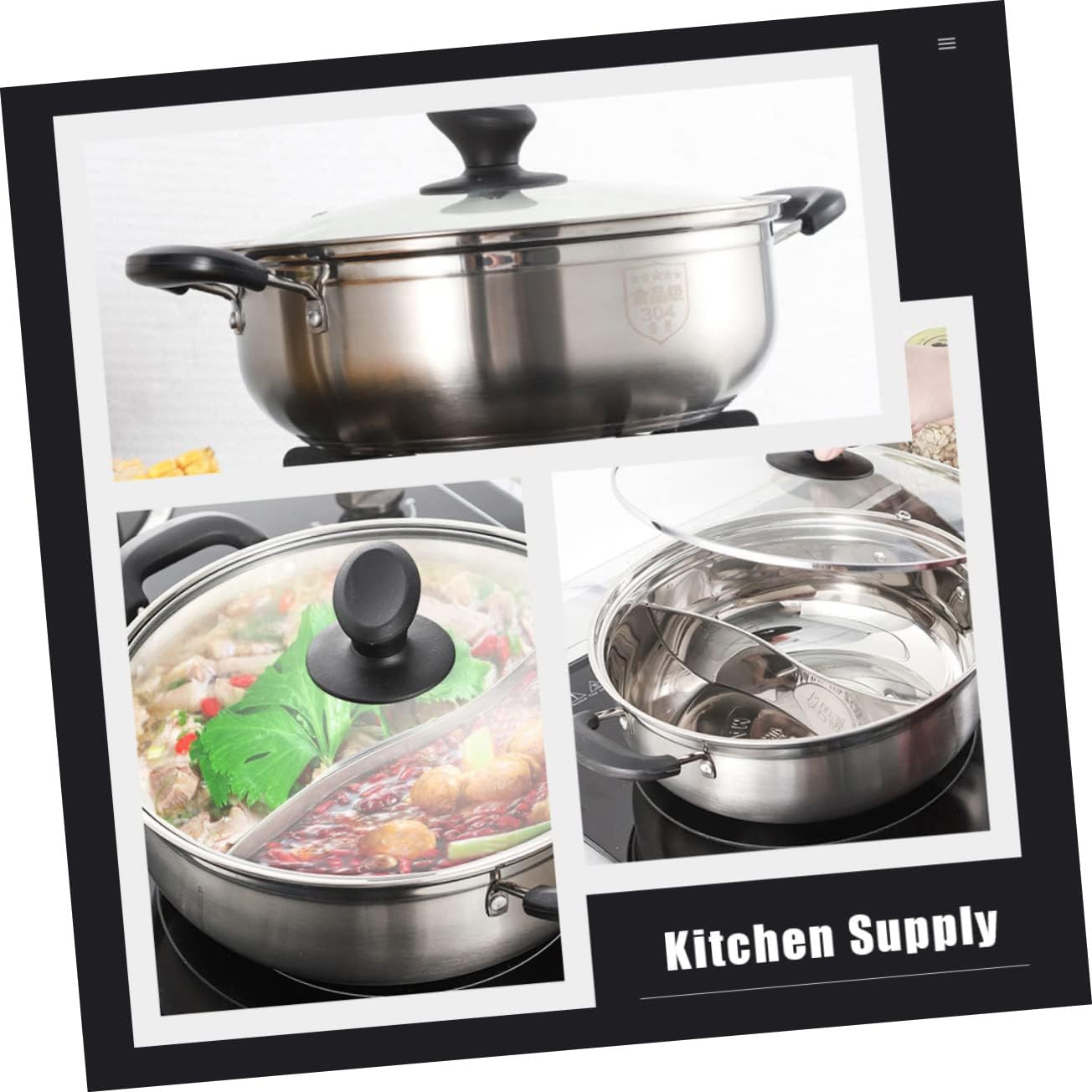 1Pc Dual Hot Pot Induction Cooker Container for Two Flavor Cooking Scalding Handle for Gatherings and Parties