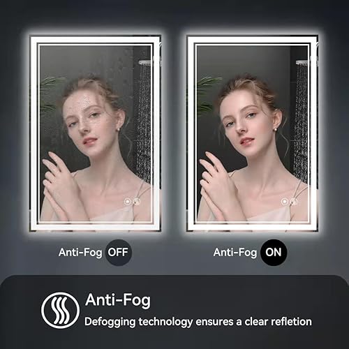 Miniatura 3 de Espejo LED para baño de 24 x 36 pulgadas, frente y retroiluminado, antiniebla, regulable, 3 colores, espejo de baño LED con función de memoria,