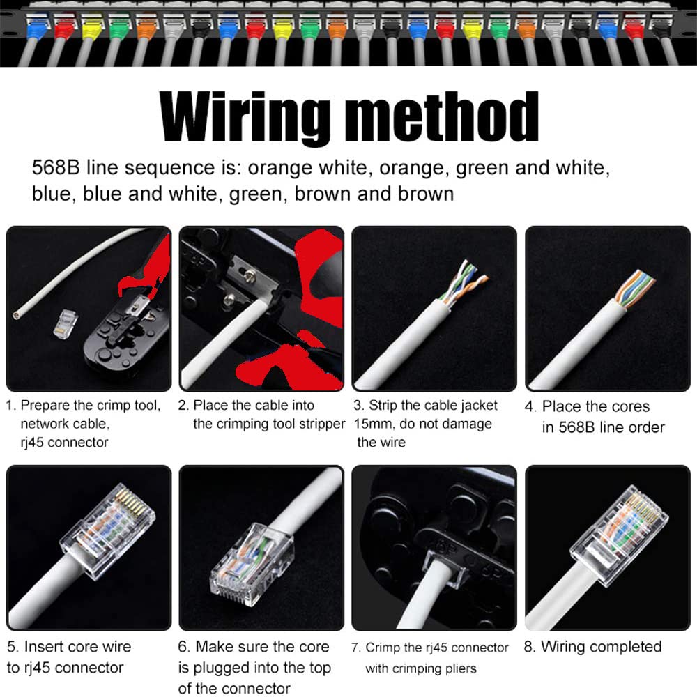 MAYLINEE RJ45 Cat5e Cat6 herramientas Kit de Reparación de Cables de red para pelacables alicates de, Cortador de Pelado de Ethernet, Crimpado de Profesional y Probador de LAN 50 Conectores (Negro)