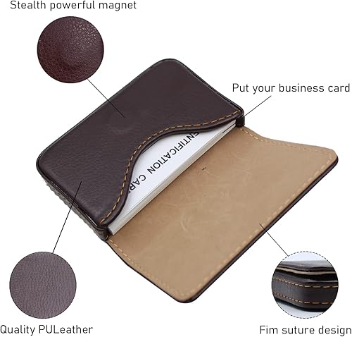 Miniatura 2 de Portatarjetas de visita, estuche para tarjetas de visita de piel sintética, funda de identificación de crédito con cierre magnético, Negro -,