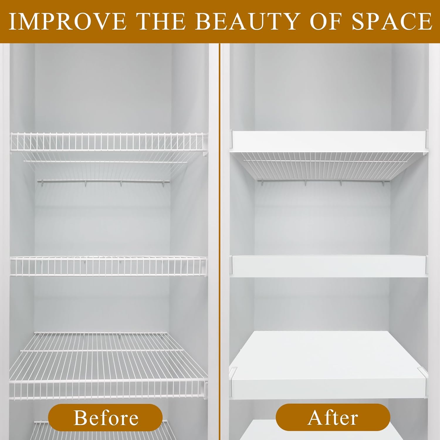 Pinkunn Wire Rack Covers 35 x 16 Inch Pantry Shelf Covers for Wire Shelving with Acrylic Clips PVC Wood Textured Decoration for Removable Closet Home Kitchen Organization, White Wood Color(1 Set)