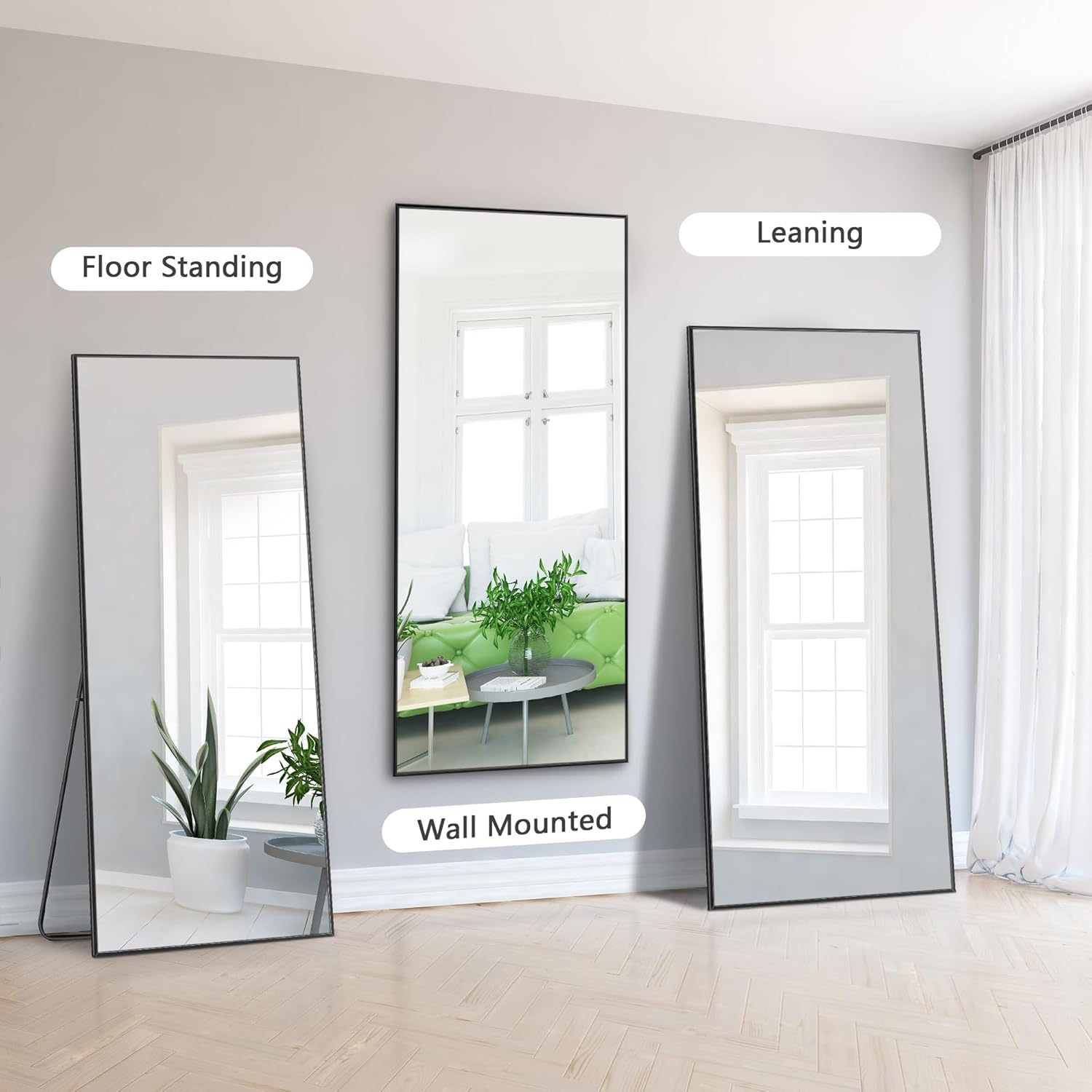 Specchio da Terra con inclinazione Regolabile,Specchio per camera da letto e spogliatoio,2 in 1 e specchio da parete per Bagno,Soggiorno(nero, rettangolo 180 x 80 cm)