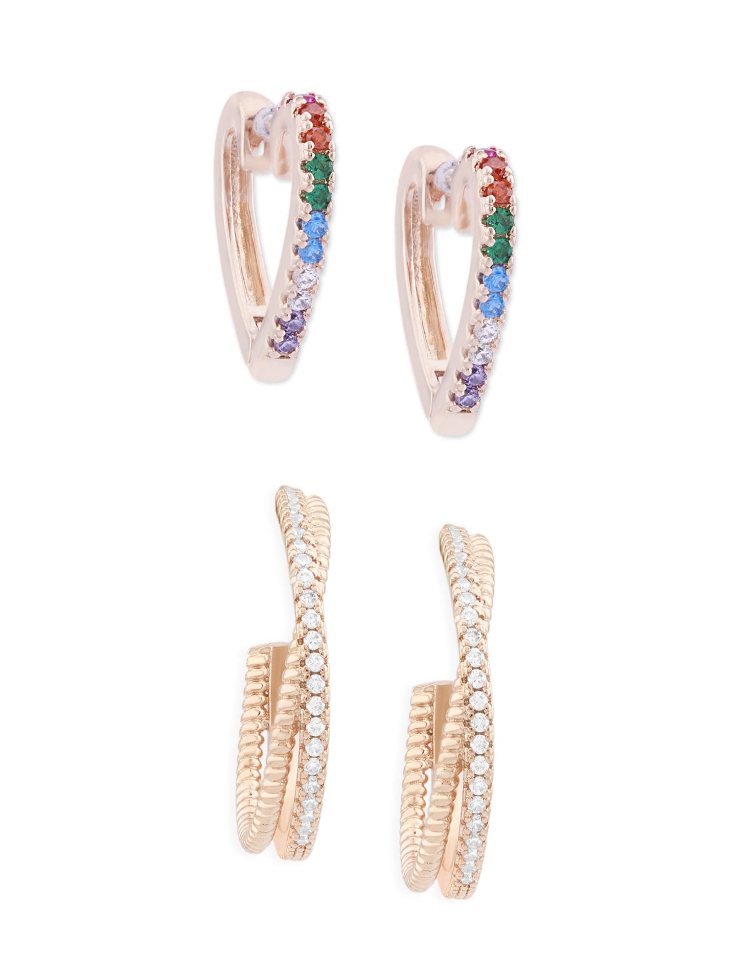 Zaveri Pearls Set of 2 Multicolor Cubic Zirconia Contemporary Hoop Earrings For Women-ZPFK13361 (B09XHMS416) Amazon Price History, Amazon Price Tracker