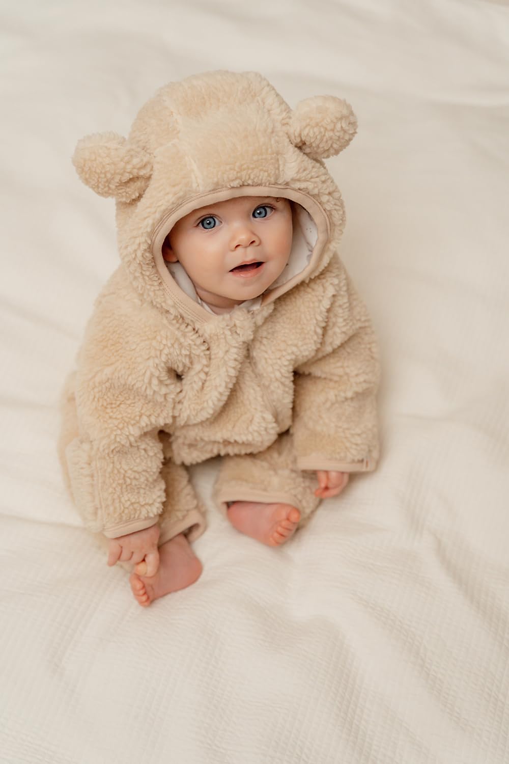 Little Dutch Overall Teddy Fleece mit Kapuze Ohren Baby (Gr. 74/80) beige