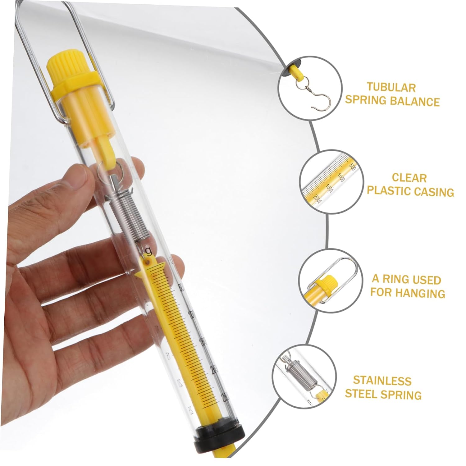Luxshiny 4Pcs Tubular Spring Scale Dynamometer Hook Scale Newton Force with Clear Plastic Body for Physics Experiment Teaching and Science Education
