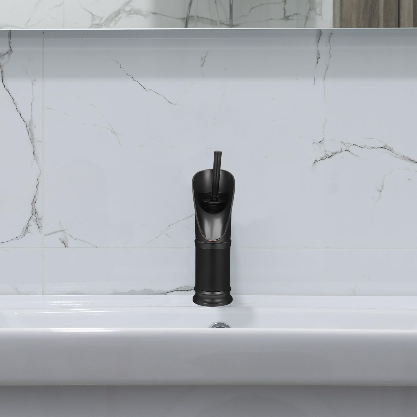Rubinetto Lavabo Bagno Nero Monocomando, Beccuccio a Cascata | Rame, Stile Retrò ed Elegante, per Casa e Bagno, Flusso Acqua Costante, Alta Resistenza