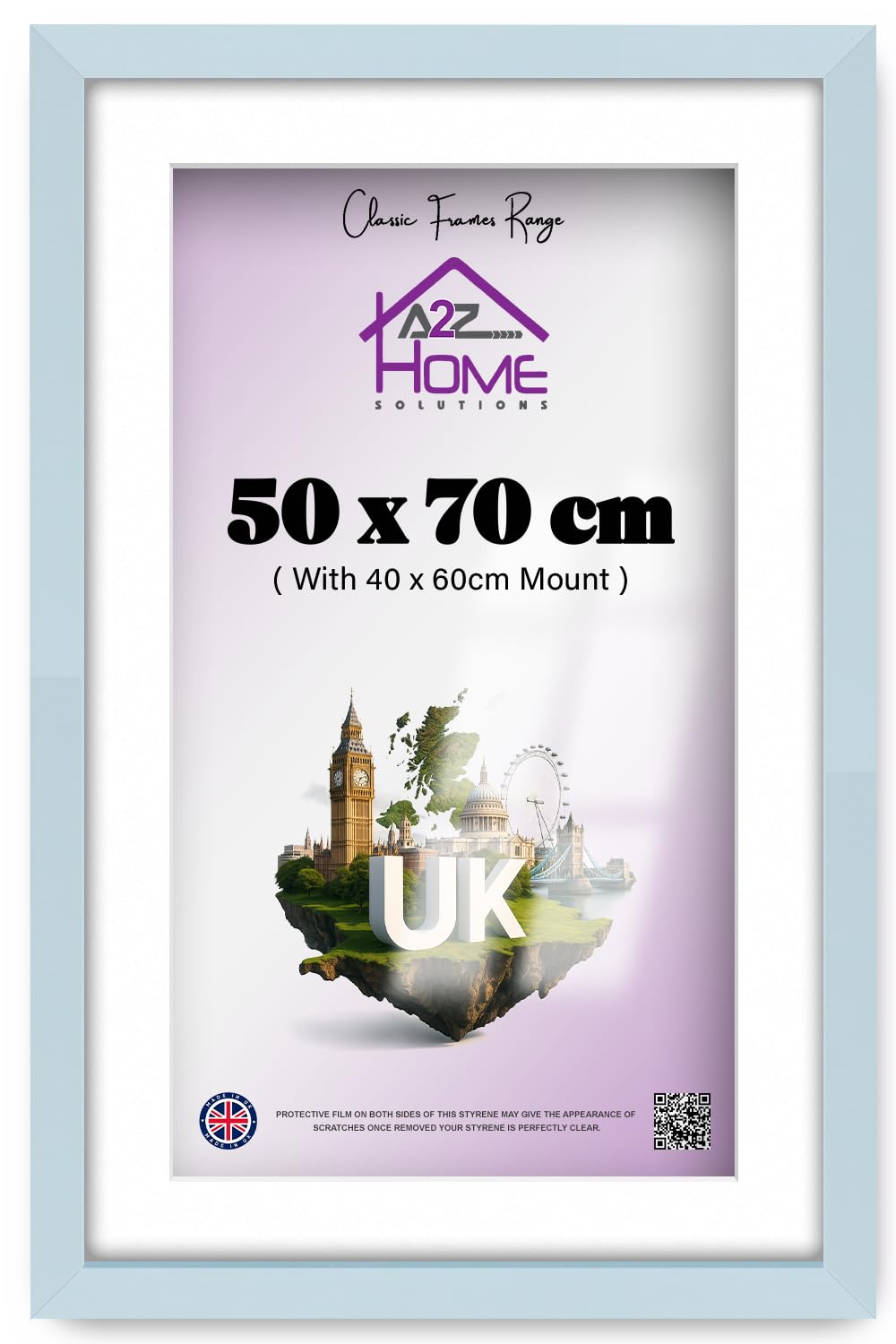 A2Z Home Solutions® Wall Poster Picture Frame Light Grey Photo Frame With White Mount- 50x70cm Pic Size 40x60cm