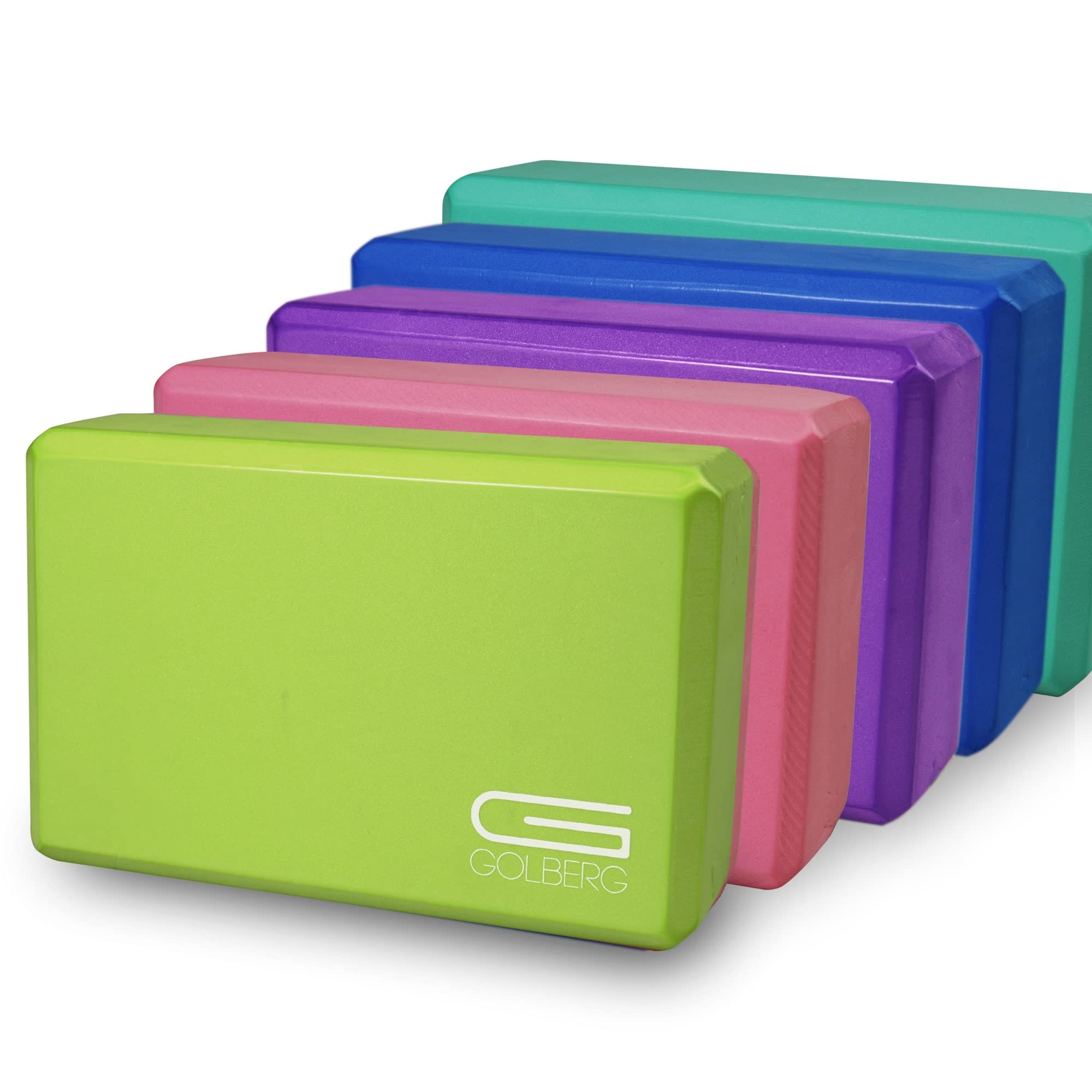 Golberg Foam Yoga Block – For Fitness, High Intensity Support and Improving Strength or Flexibility Pink/Green/Dark Green/Purple/Blue – 1/2/4 Pack