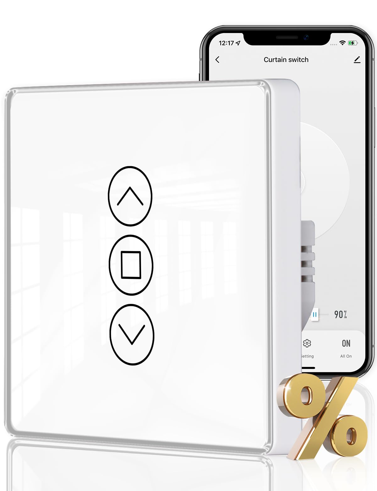 MOES Interruptor de Persianas Inteligente WiFi 2.5D, Control de Persianas con Ajuste de Porcentajes, Temporizador y Control por Voz, Compatible con Alexa y Google Home, Requiere Cable Neutro