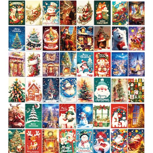 FuouYA 50 Diferentes cartões de Natal cartões de Natal engraçados, jogo de cartões de Natal, cartões postais de Natal cartões de Natal pequenos cartões de Natal divertidos
