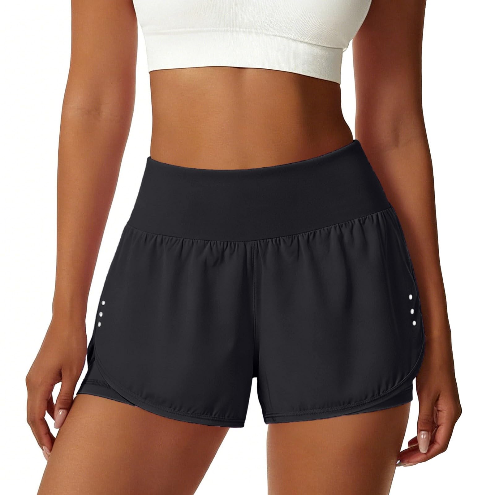 Generisch Damen 2-in-1 Sport-Shorts mit integrierter Innenhose - Funktionale Laufshorts mit praktischer Handytasche | Kurze Hose für Fitness, Yoga und Laufen