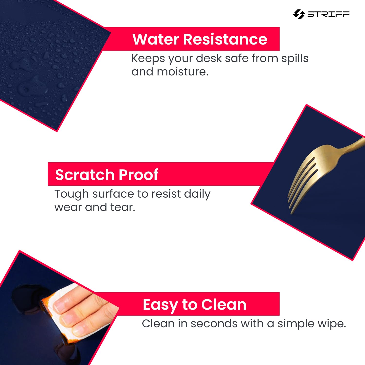 STRIFF Premium PU Vegan Leather Desk Pad | Office Table Protector & Mouse Mat | Non-Slip Surface | Smooth Writing & Working Area | Durable Desk Blotter for Laptop, Keyboard & Accessories(Navy Blue) — Amazon image 5
