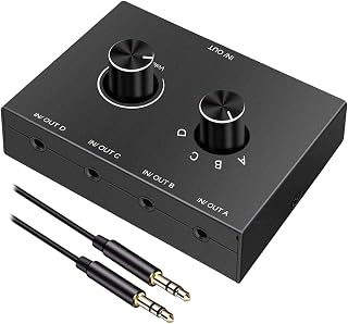 Generic Comutador de áudio de 3,5 mm Caixa de comutador de áudio profissional portátil Estéreo AUX Seletor de áudio 4 em 1 saída Compacto para laptop de