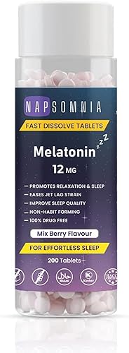 NAPSOMNIA Melatonina 10 mg de disolución rápida, 200 comprimidos, ayuda para dormir con melatonina, tabletas vegetarianas sin gluten, sin gluten, disponible en Yaxa Colombia