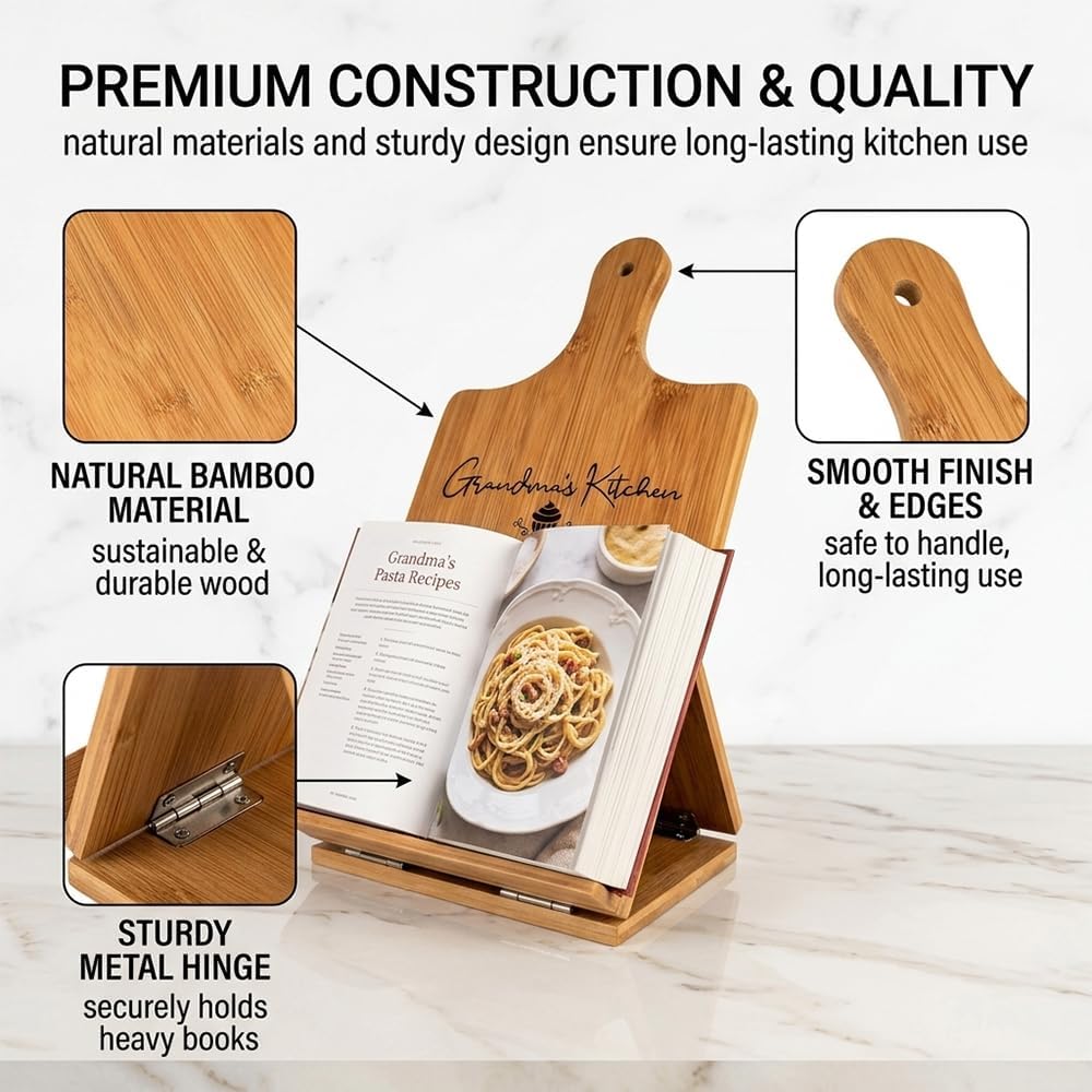 Bamboo Cookbook Stand Recipe Holder, Cutting Board Style, 11x7.2 Inch