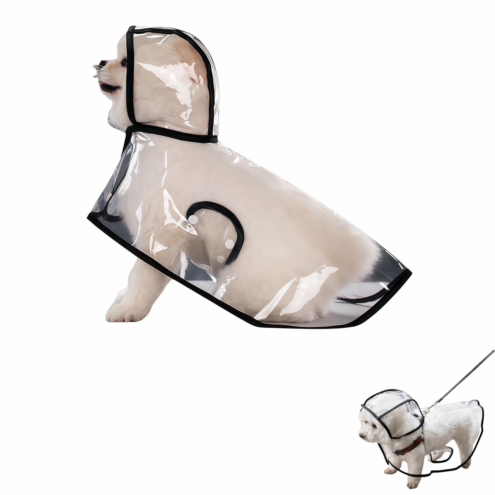 Imperméable pour Chien, Imperméable pour chien avec capuche, Poncho de Pluie en PVC Transparent, Boutons Réglables, pour chiens de petite et moyenne taille (L)