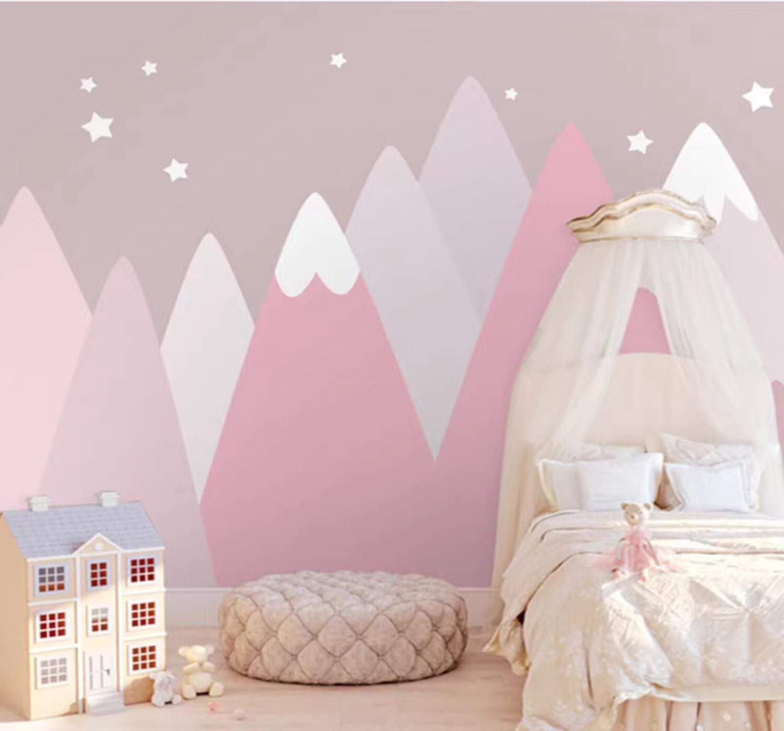 Cartoon Pink Geometric Mountains Stars 3D Wallpaper Easy Install Feature Office Living Room Sofa Bedroom TV Background Wall Decoration-430cm×300cm
